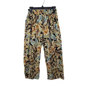 Panama Jack Wide Leg Elastic Waist Tropical Leaf Linen Blend Pants Size S